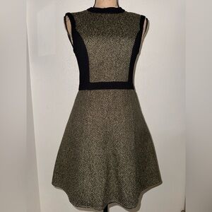 Tibi Olive and Black Sleeveless Fit-and-Flare Dress
